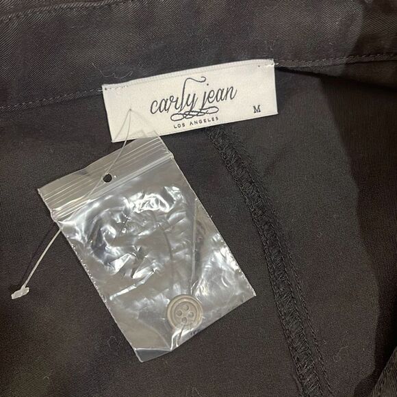 Carly Jean LA Womens 1/2 Button Front Tencel Collared Dress Black Medium NWT - Picture 6 of 9